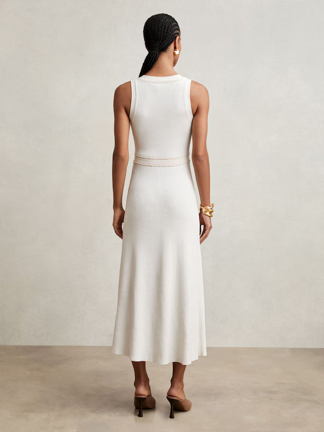 MIRANDA-Craft-Stitch Knitted Midi Dress in Ivory